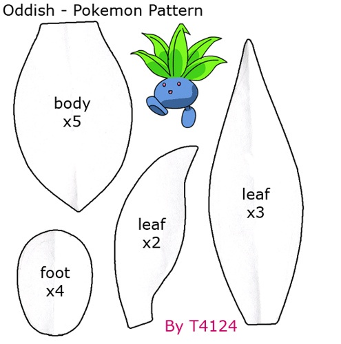 an image of pokemon papercrafting templates with the text,'oddish - pokemon pattern '