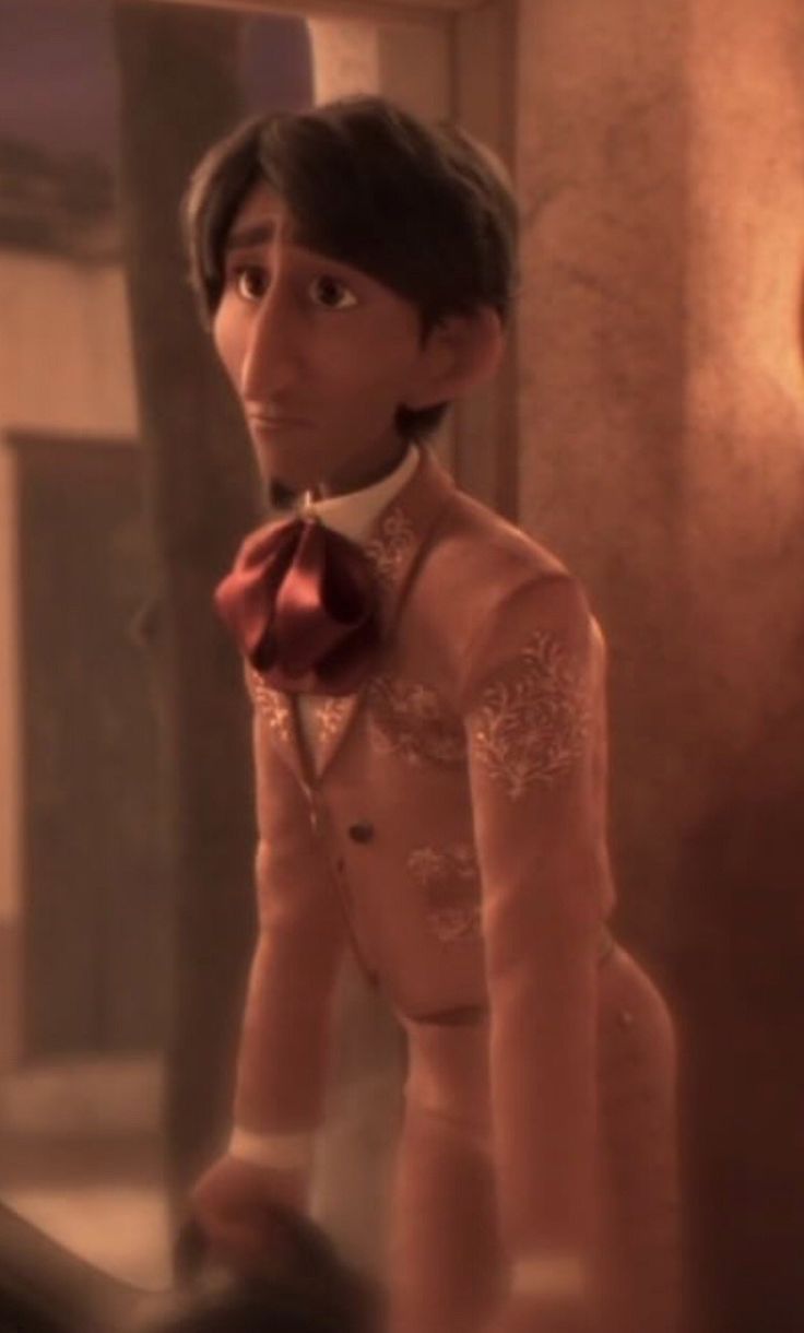 an animated man with a bow tie and no shirt on standing in front of a mirror