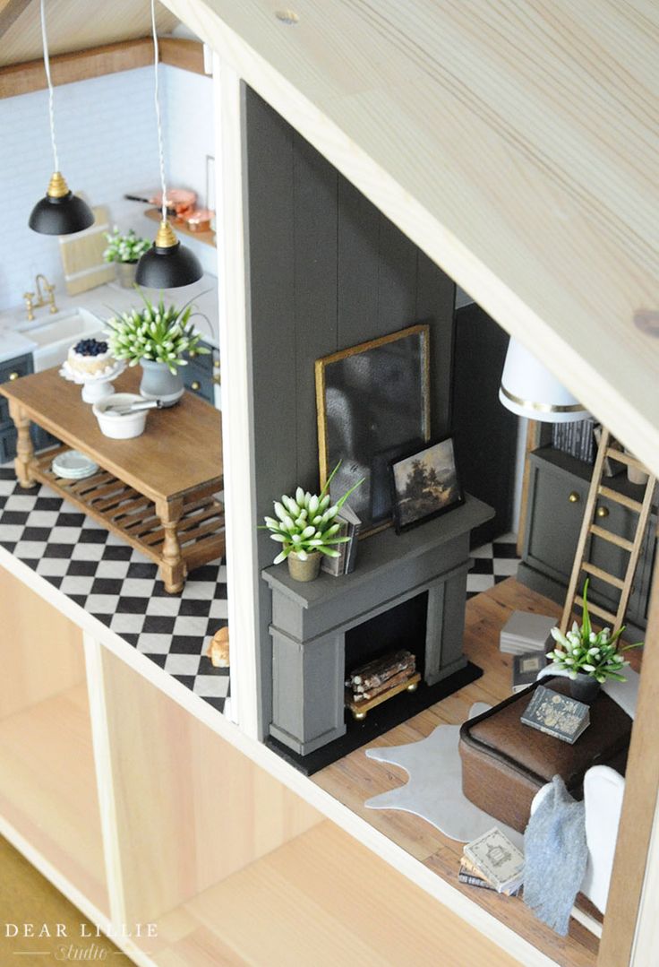 an overhead view of a living room with furniture and plants on the table in it