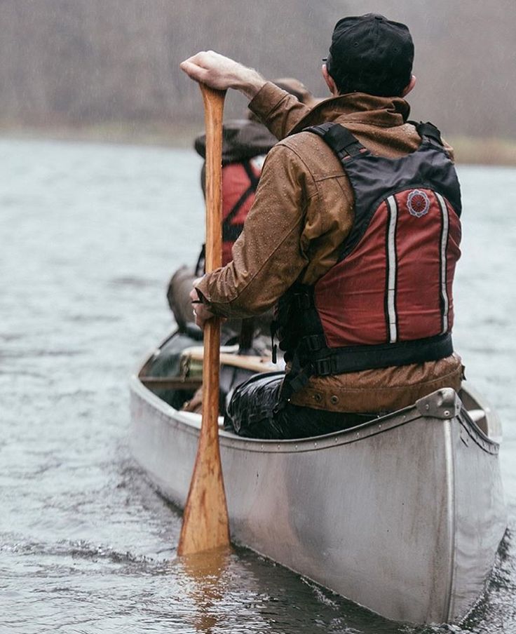 two people in a canoe paddling on the water