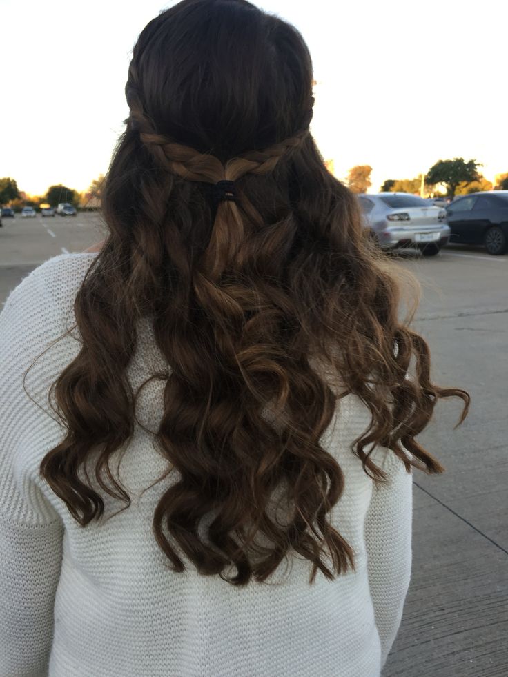 Braids Pulled Back Half Up, Two Braids Pulled Back Half Up, Pulled Back Braided Hairstyles, Easy French Braid, Braid Clips, Brown Wavy Hair, Hoco Hairstyles, Curly Hair Braids, Thick Wavy Hair