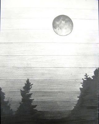 a black and white photo with trees in the foreground, an image of a full moon