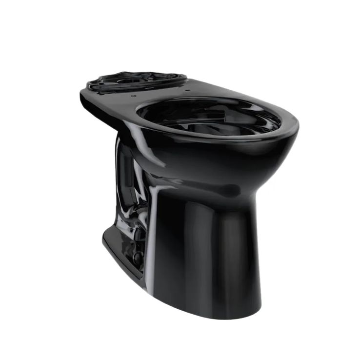 a black toilet with the lid up and no seat cover in front of white background