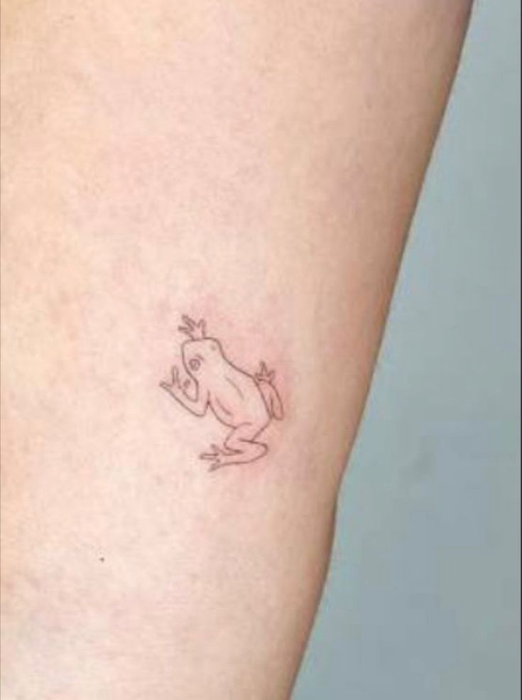 a small frog tattoo on the right side of the leg, it's outline