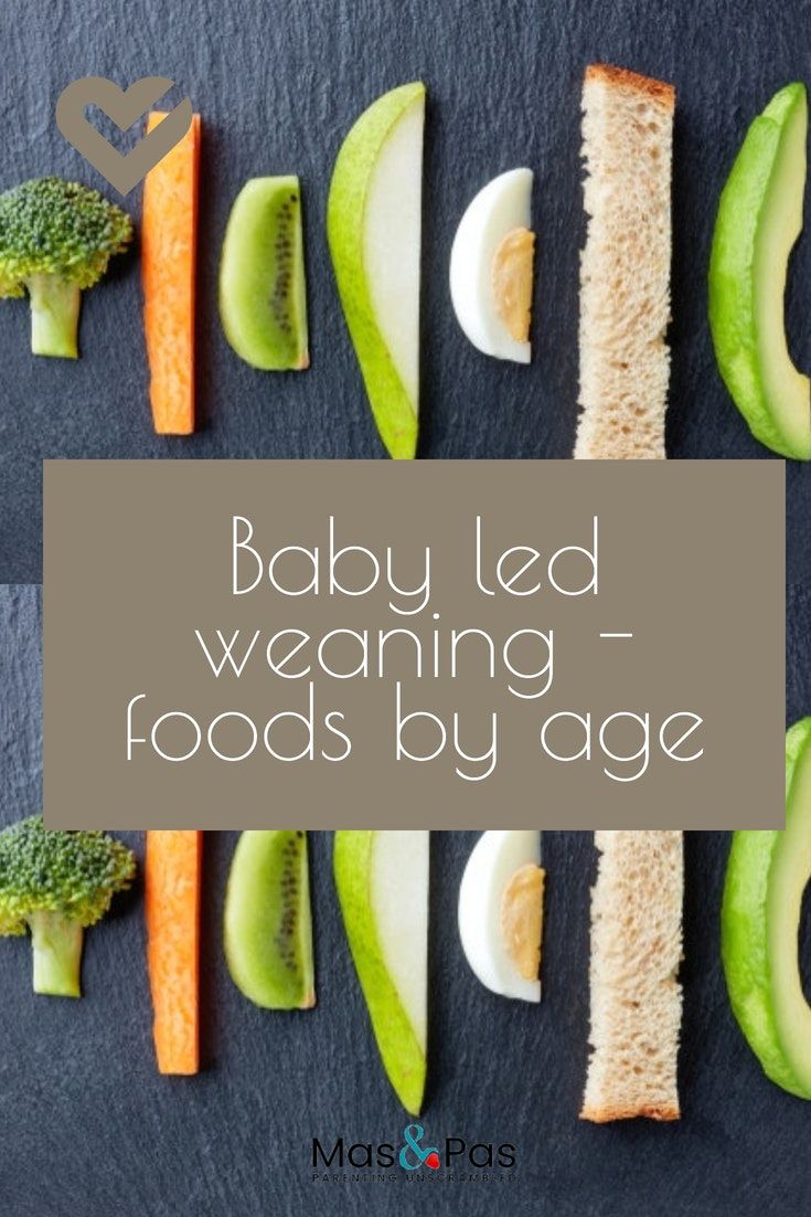 baby led weaning - foods by age is displayed with broccoli and carrots