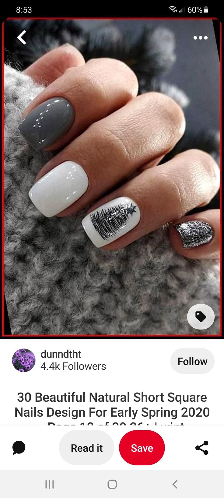 Black And Grey Nails Short, Christmas Nails Gray, Gray Fall Nails Ideas, Christmas Nails Medium, Gray Christmas Nails, Classy Nails Short Winter, Gray Winter Nails, Grey Winter Nails, Next Gen Nails