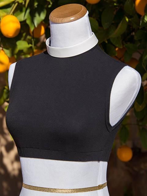 Crop Top - ClergyImage Fitted Elastane Vest For Summer, Classic Sleeveless Top For Night Out, Chic High Stretch Sleeveless Top, Fitted Elastane Vest For Spring, Fitted Tank Vest, Fitted Solid Sleeveless Crop Top, Fitted Tank Top For Layering In Fall, Sleeveless Fitted Elastane Crop Top, Stretch High Neck Vest For Spring