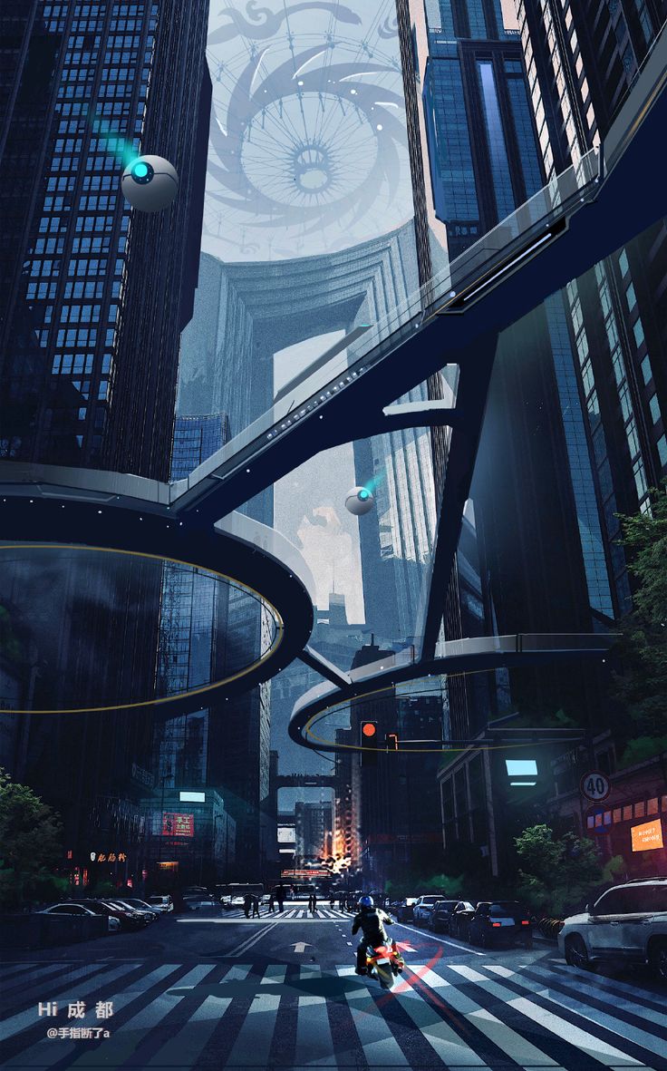 an image of a futuristic city street scene