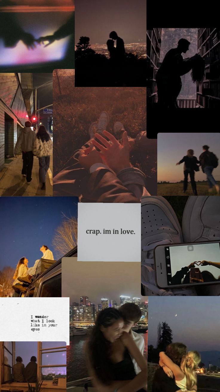 collage of images with people in the background and text that reads crap im in love