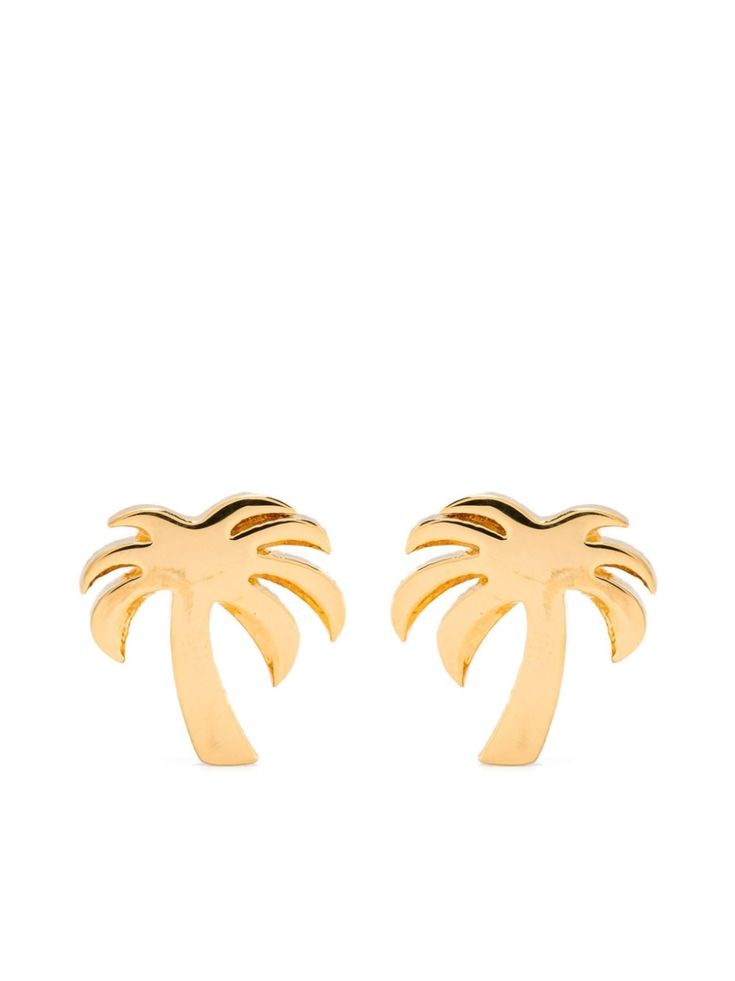 gold-tone brass stud design palm tree-shaped butterfly clasp fastening polished finish for pierced ears These earrings come as a pair. Chunky Gold Hoop Earrings, Stud Design, Angel Earrings, Angel Jewelry, Tree Earrings, Palm Tree Print, Earring Tree, Demi Fine Jewelry, Palm Angels