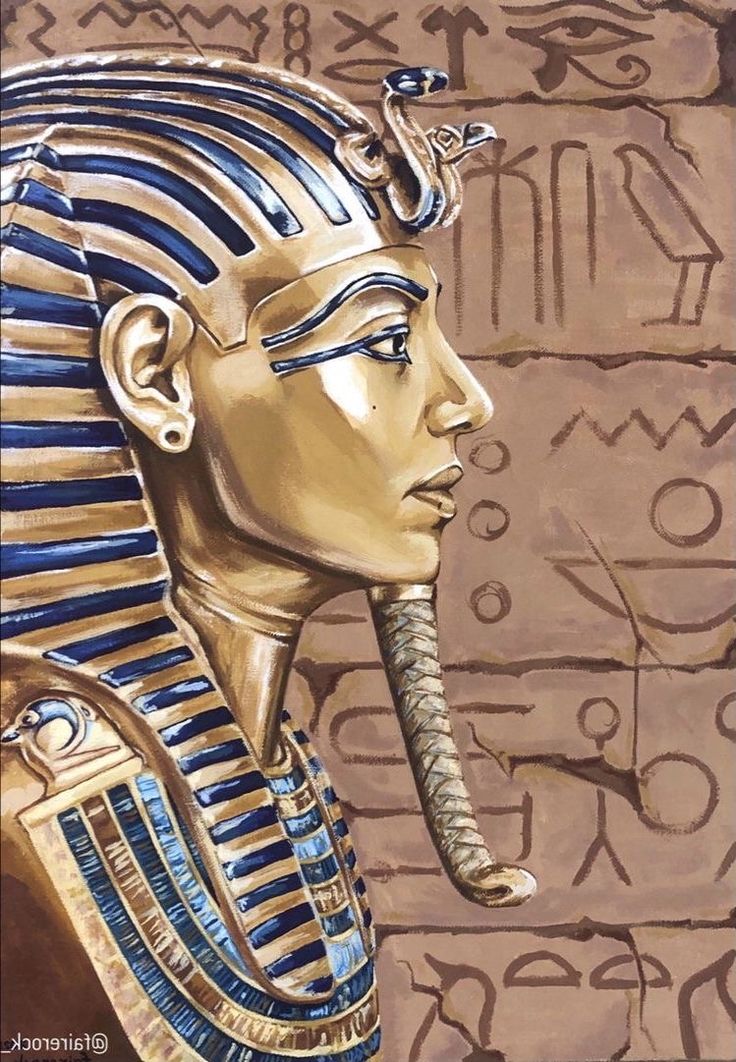 an egyptian painting with gold and blue details on it's face, in the style of pharaoh tutane