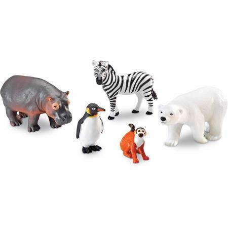 various toy animals including zebra, polar bear and penguin