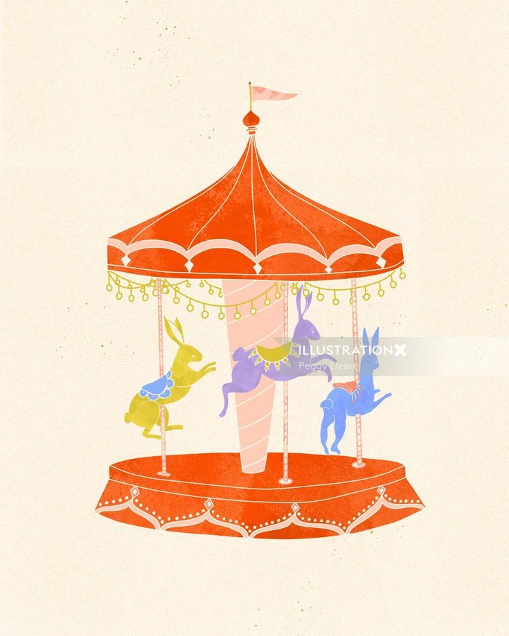 an illustration of a carousel with dogs on it