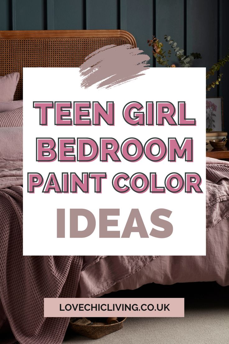 a bedroom with pink bedding and pillows on the floor, text overlay reads teen girl bedroom paint color ideas