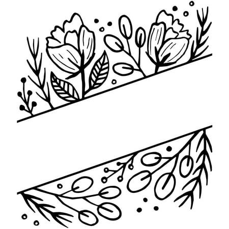 a black and white line drawing of flowers with a blank banner in the center for text