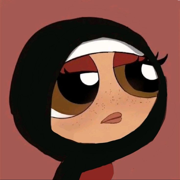 an animated image of a woman with big eyes wearing a black hoodie and looking at the camera