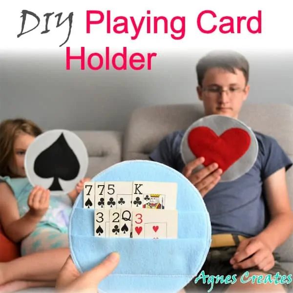 two children sitting on a couch with playing cards in front of them and the text, diy playing card holder