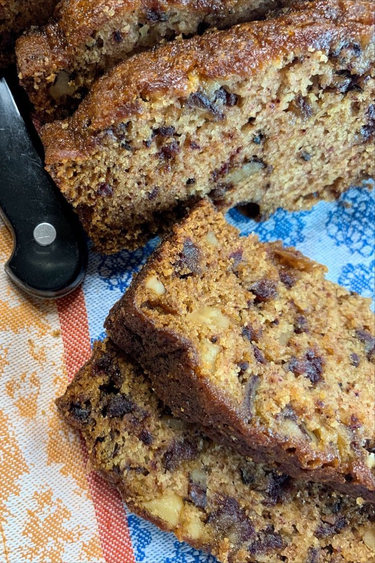 A sliced loaf of date nut bread. Date Recipes Desserts, Dates Recipes, My Country Table, Date Bread, Date Nut Bread, Nut Loaf, Nut Bread Recipe, Dessert Breads, Tea Bread