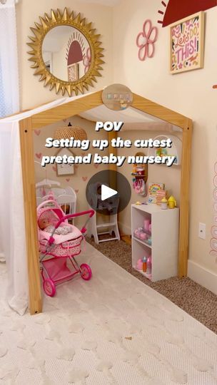 a child's playroom with toys in it and the words pov setting up the cutest pretend baby nursery