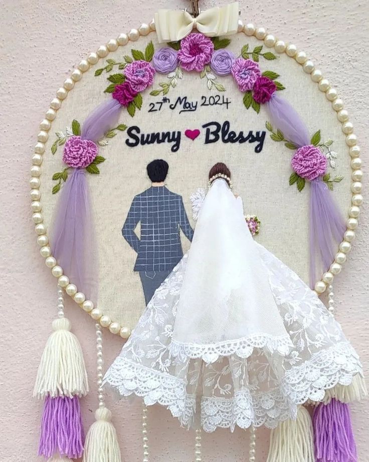 a bride and groom on their wedding day with the words sunny bleasy written above them