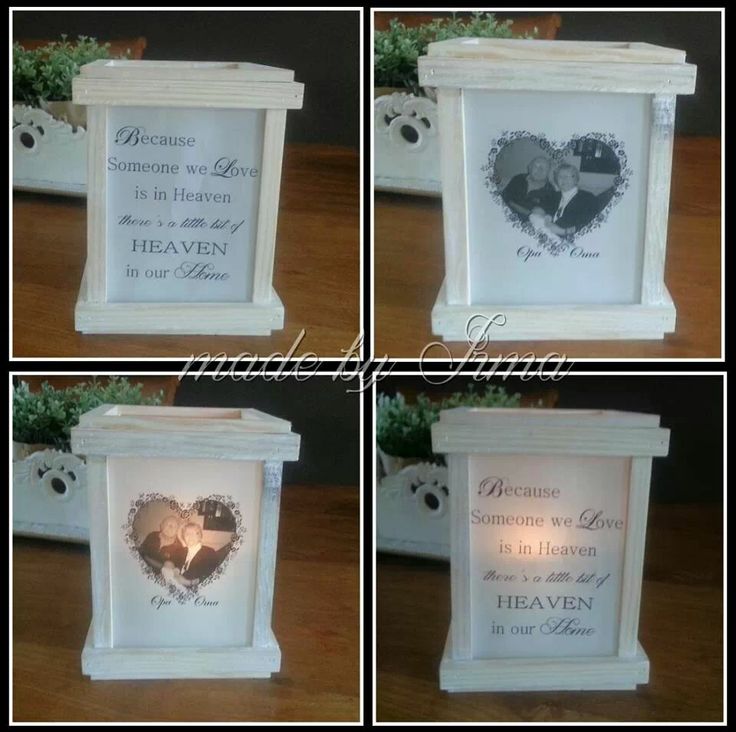 four different pictures of a memorial urn with the names of two people in it