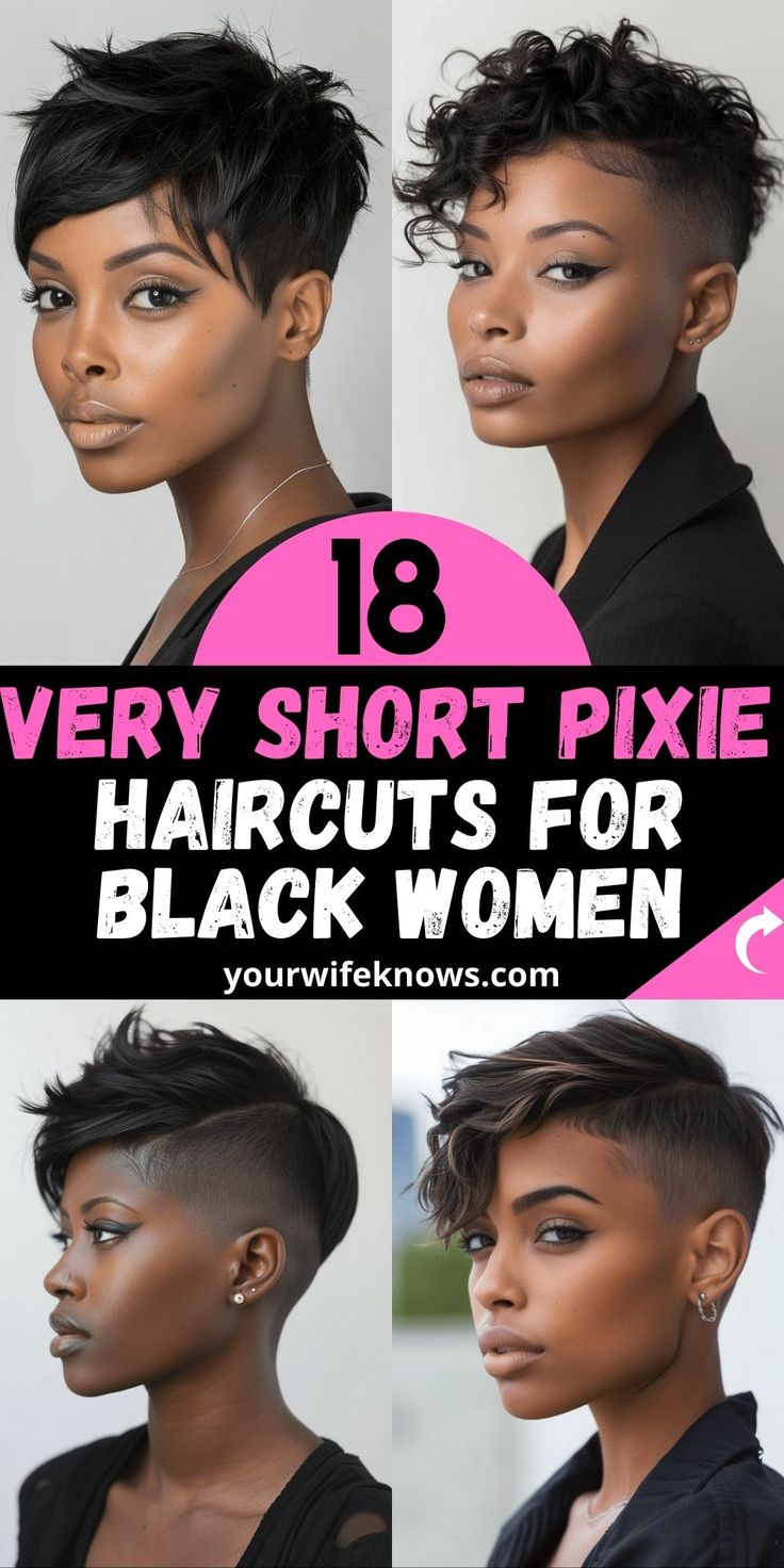 Pixie Haircuts For Black Women, Red Pixie Haircut, Pixie Cut Shaved Sides, Very Short Pixie, Spring Haircuts, Black Hair Short Cuts, Short Shaved Hairstyles, Haircuts For Black Women, Big Personality