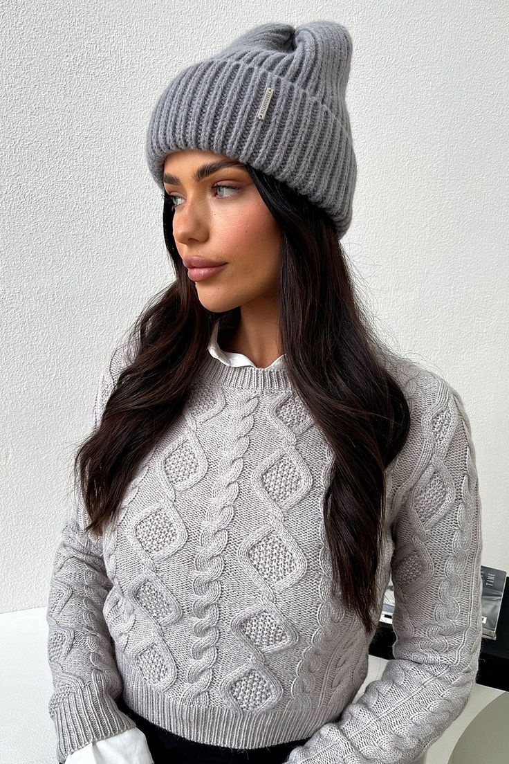 Keep your head looking good and feeling even better with the Luna Beanie! This warm and fuzzy beanie is made from a thick knit material and features a foldable brim for a perfect fit no matter the occasion. And don't forget the stylish Thatssofetch detail on the front! Rug up and pair her with your fave jeans and a cozy jumper for the perfect winter look! Trendy Gray Beanie Hat, Soft Knit Winter Hats For Fall, Winter Cable Knit Beanie, Soft Knit Hat For Fall And Winter, Warm Gray Crochet Hat For Fall, Casual Cable Knit Beanie For Winter, Warm Gray Beanie For Fall, Trendy Knitted Gray Hat, Trendy Gray Knitted Hat