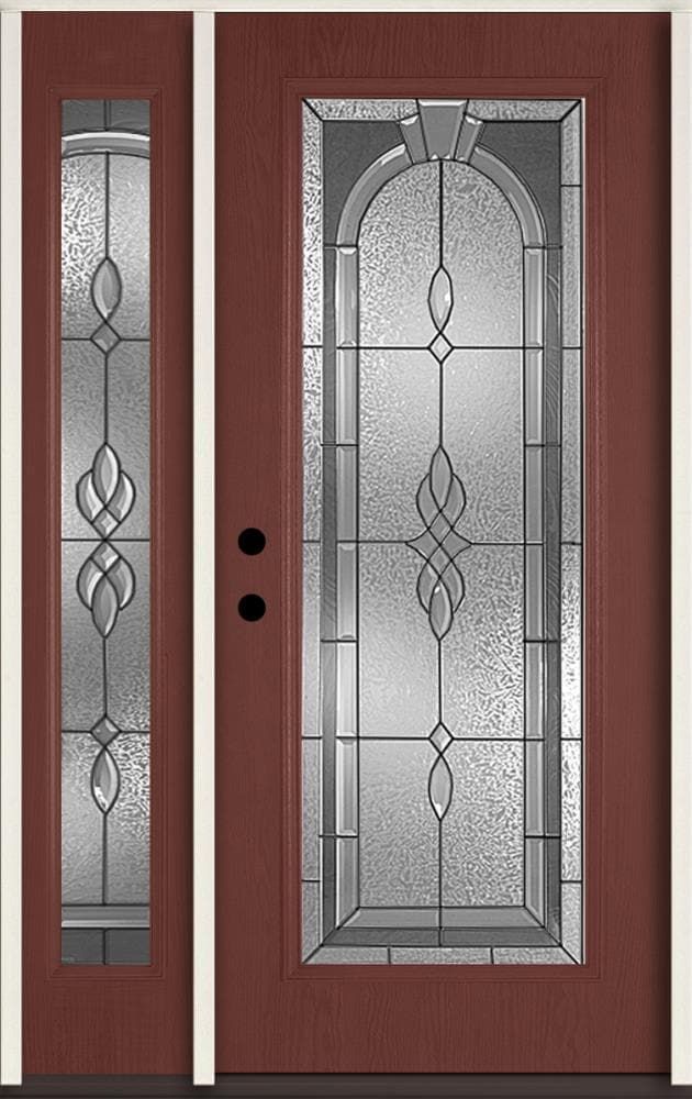 a double door with glass panels on the front and side doors, both in brown