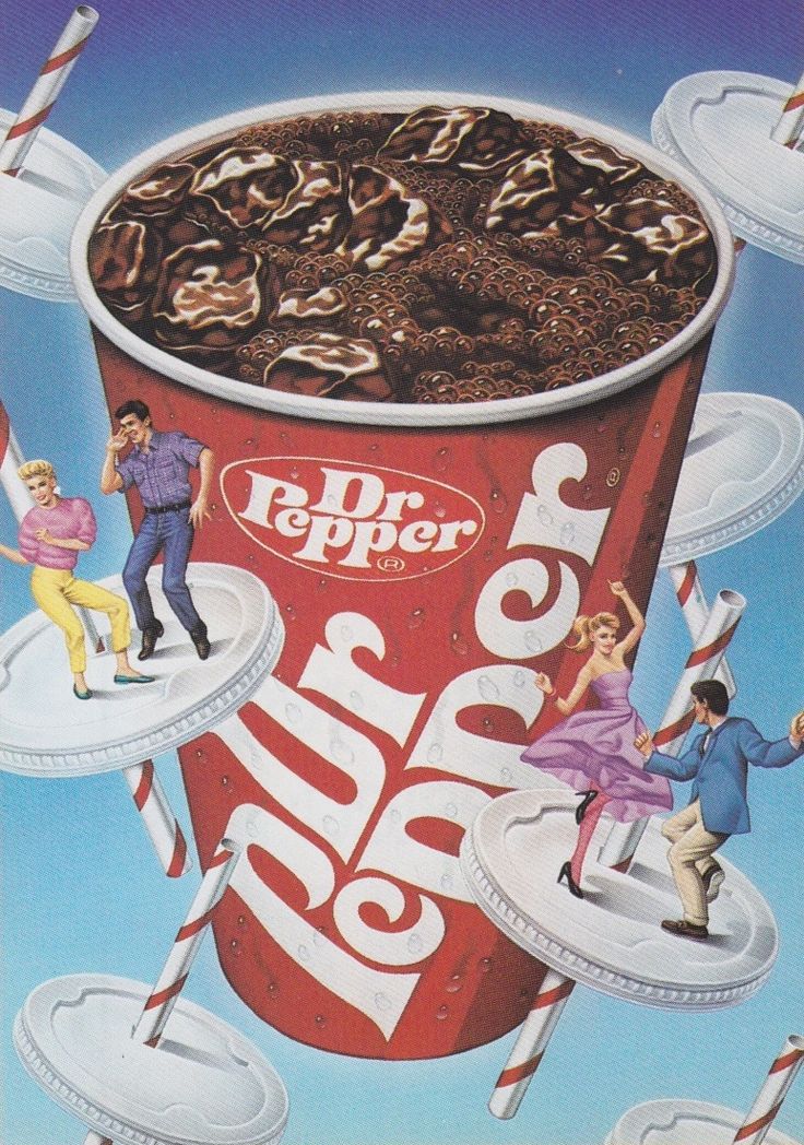 an advertisement for dr pepper's ice cream with people on top of the cup