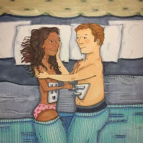 a drawing of a man and woman in bed with the words love written on them