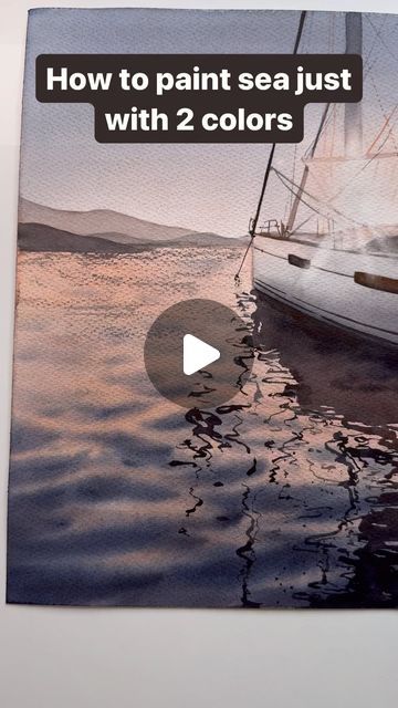 an image of a sailboat in the water with text over it that reads how to paint sea just with 2 colors