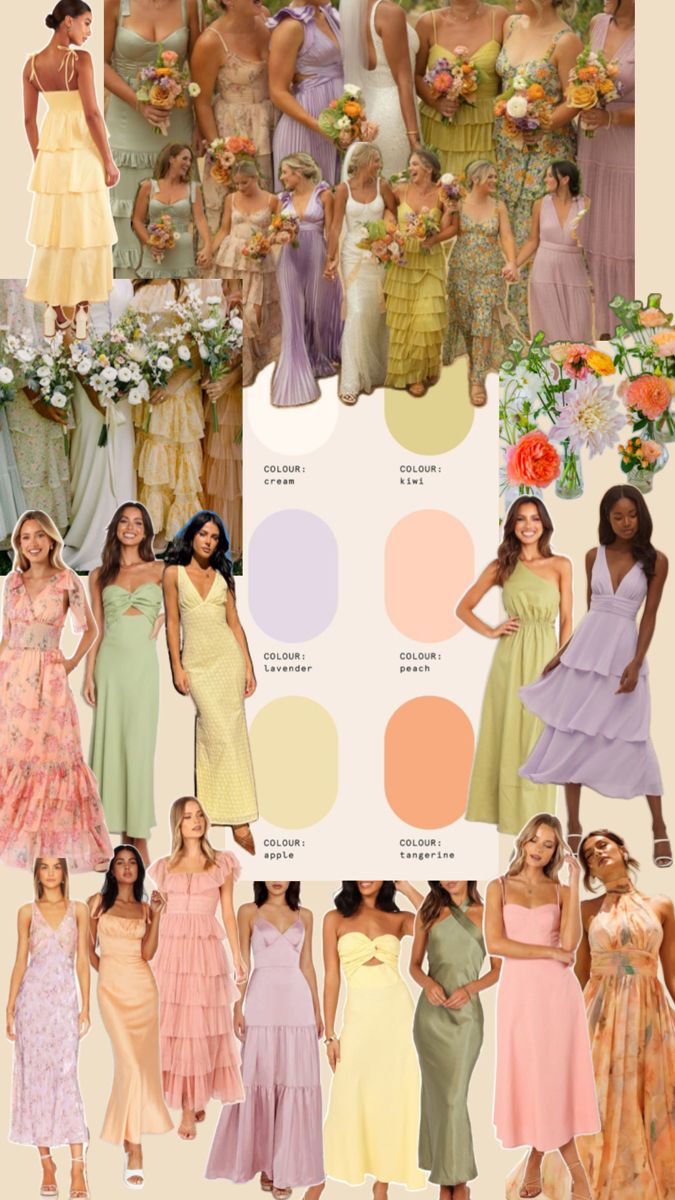 a collage of different dresses and colors for the bridesmaid's wedding party