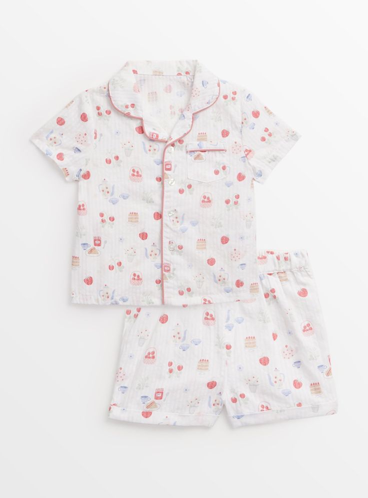 The perfect choice for warmer nights, our shortie pyjama set comes in a super cute time for tea print. It includes a traditional short sleeve shirt and a pair of matching shorts. They&apos;ll look adorable! Time for tea shortie pyjamas 1 x Short sleeve shirt 1 x Pyjama shorts Traditional design Button through Elasticated waist Keep away from fire Big Safe, Descendants Oc, Tea Print, Kids Pyjamas, Girl Night, Time For Tea, Cute Pajama Sets, Disney Descendants, Baby Pajamas