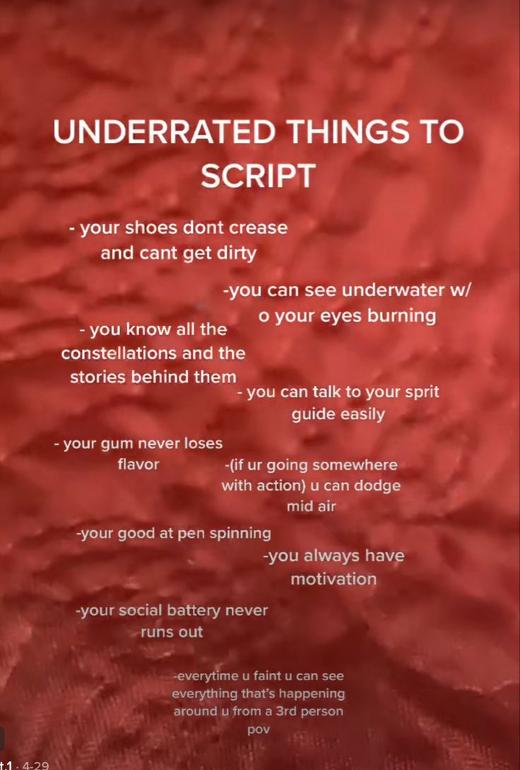 a red poster with the words underrated things to script