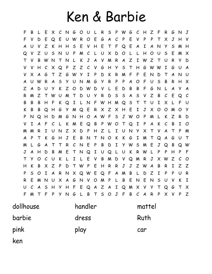 the word search for ken and barbiee is shown in this printable activity sheet