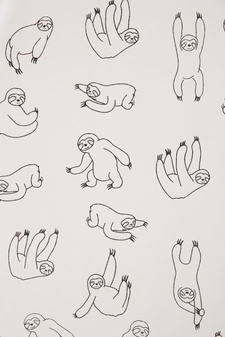 several drawings of sloths hanging upside down on a white sheet with black outlines