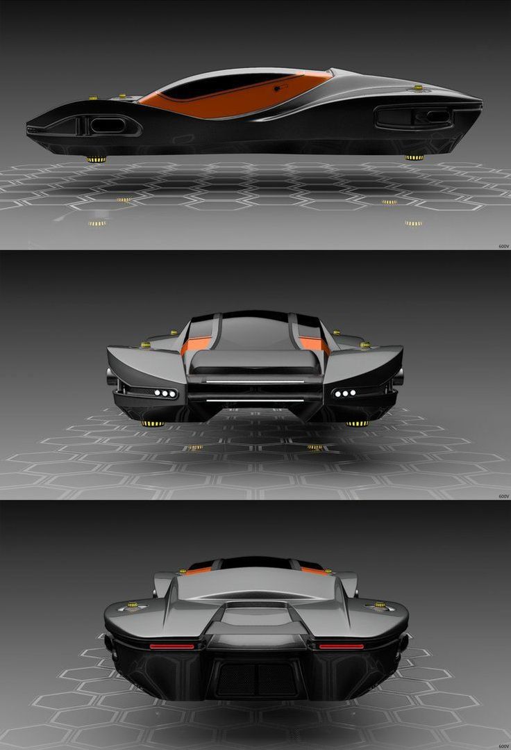 three different views of a futuristic vehicle