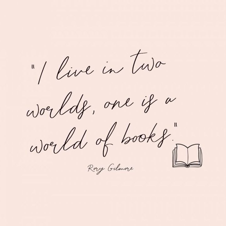 a quote written in cursive writing on a pink background with the words i live in two worldly, one is a world of books