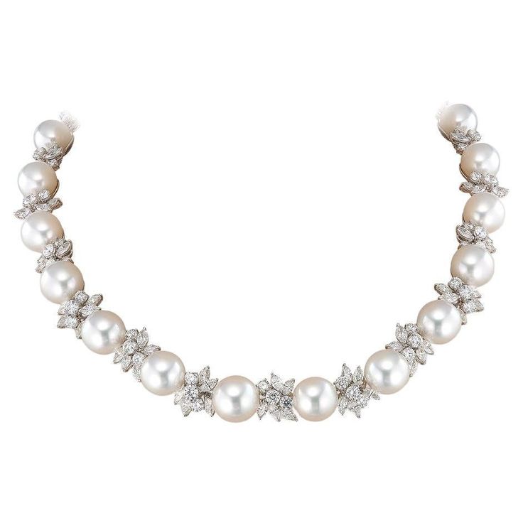 Necklace in 18kt white gold set with 20 South Sea pearls 14.6mm-12.5mm, 100 marquise cut diamonds 22.65 cts and 62 diamonds 14.92 cts Diamond And Pearl Necklace, Pearl Diamond Jewelry, South Sea Pearl Necklace, Black Diamond Necklace, The Bling Ring, Expensive Jewelry Luxury, Pearl And Diamond Necklace, White Gold Set, Cultured Pearl Necklace