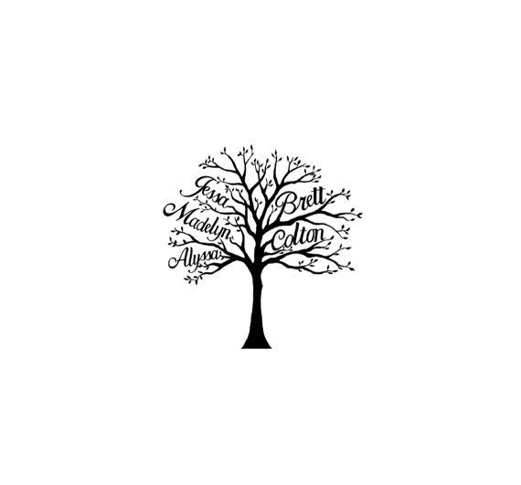 a black and white tree with words on it