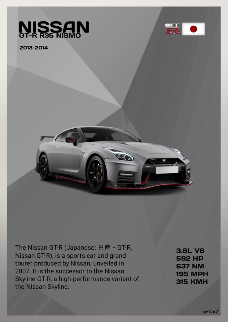 the nissan gtr is shown in this advertisement