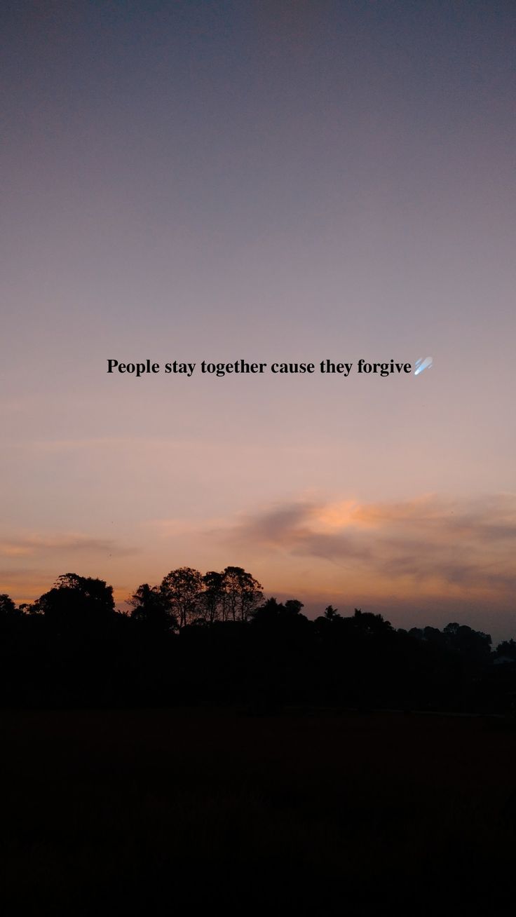 an airplane flying in the sky at dusk with trees and clouds behind it that reads people stay together because they pray