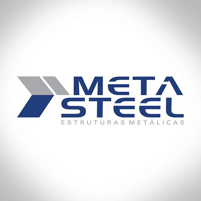 the logo for metal steel estruturas metallicicas is shown in blue