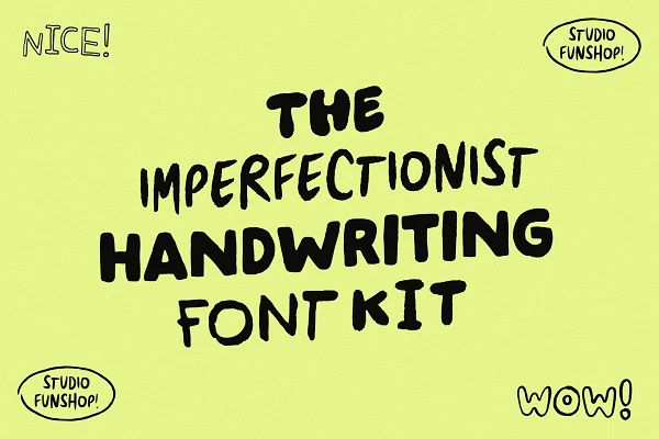 the imperfectrectionist handwriting font kit is displayed on a yellow paper with black ink