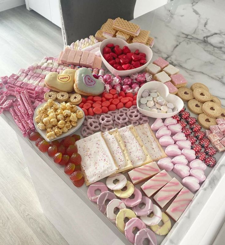 a table topped with lots of different types of cookies and desserts on top of it