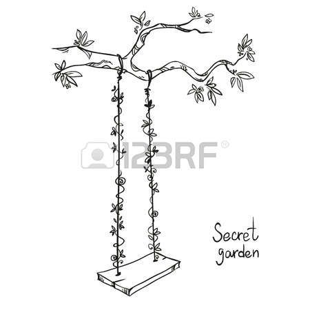 hand drawn sketch of a secret garden swing