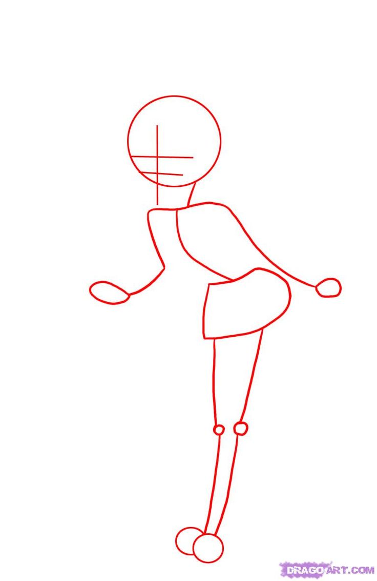 a drawing of a person with one foot on the ground and one leg in the air