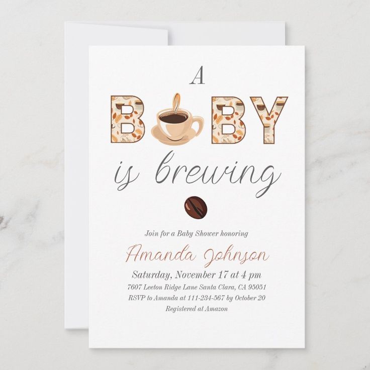 a baby is brewing card with a coffee cup