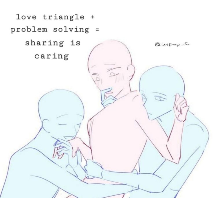 two people hugging each other with the caption love triangle and problem solver sharing is caring