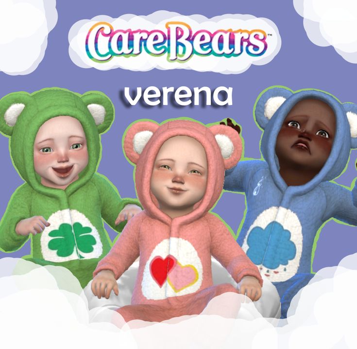 there are three children dressed up in bear onesuits with hearts on their chest